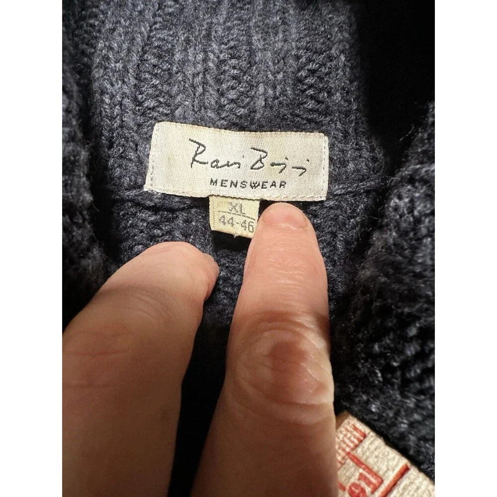Ravi Bajaj Cable Knit Turtle Neck Sweater Navy Blue Black Trim Men’s Size XL
